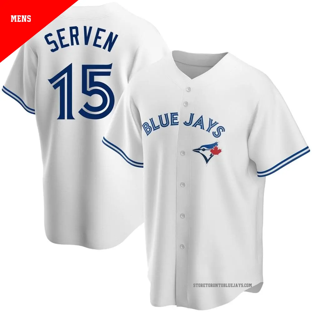 Men s 15 Brian Serven Toronto Blue Jays White Replica Home Jersey