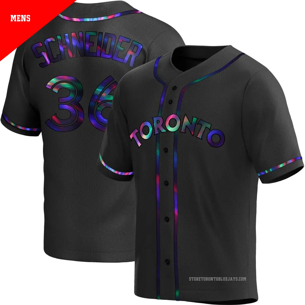 Men's ＃36 Davis Schneider Toronto Blue Jays Black Replica Holographic Alternate Jersey