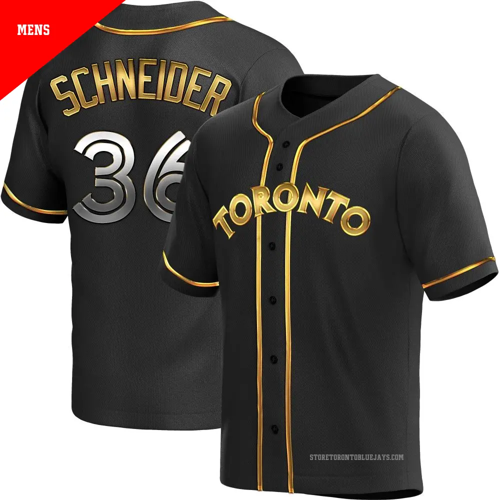 Men's ＃36 Davis Schneider Toronto Blue Jays Gold Replica Black en Alternate Jersey