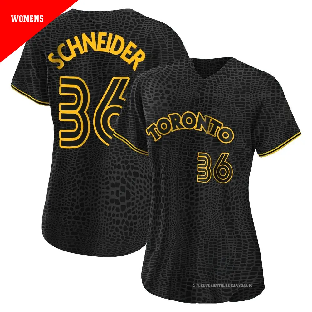 Women's ＃36 Davis Schneider Toronto Blue Jays Black Authentic Snake Skin City Jersey