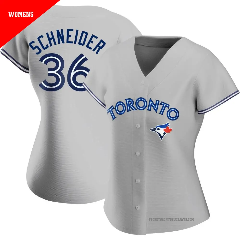 Women's ＃36 Davis Schneider Toronto Blue Jays Gray Authentic Road Jersey