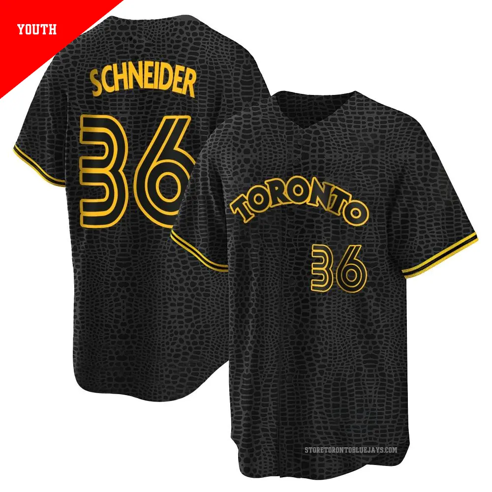 Youth ＃36 Davis Schneider Toronto Blue Jays Black Replica Snake Skin City Jersey