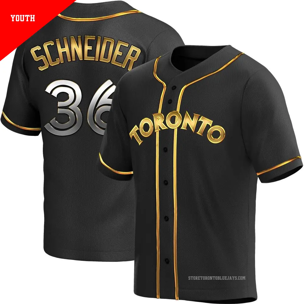 Youth ＃36 Davis Schneider Toronto Blue Jays Gold Replica Black en Alternate Jersey