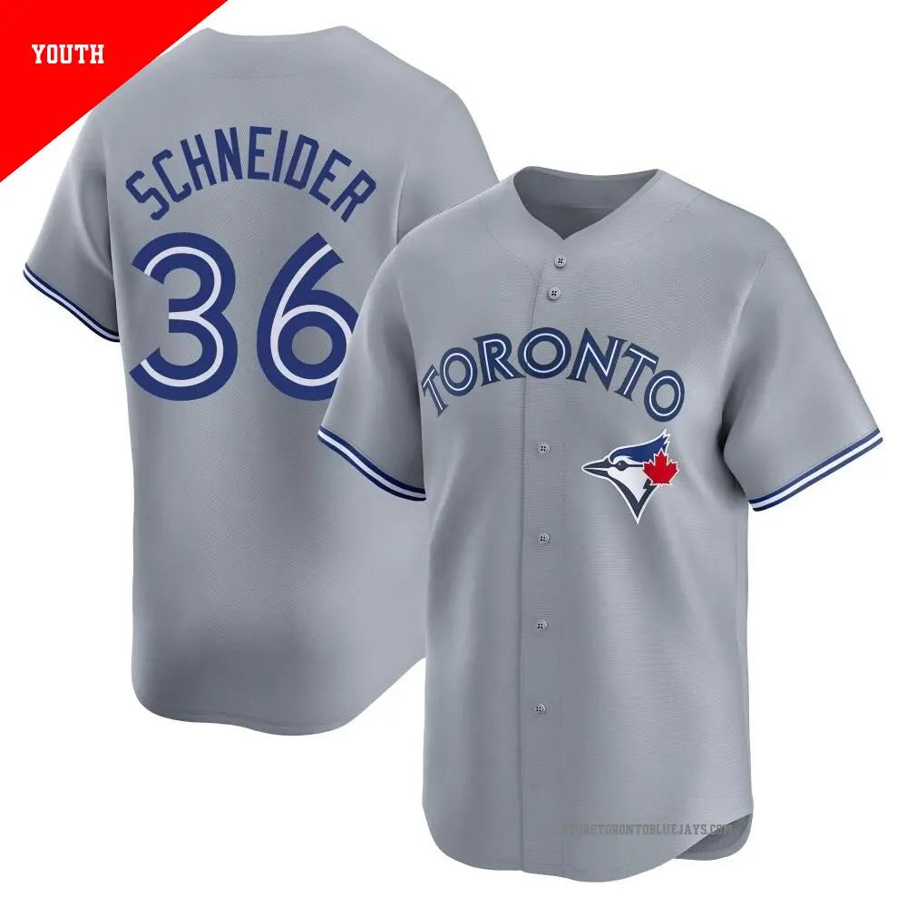 Youth ＃36 Davis Schneider Toronto Blue Jays Gray Limited Away Jersey