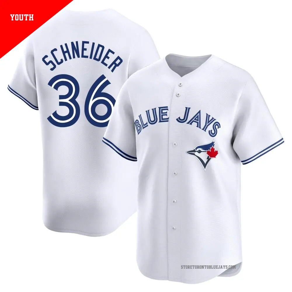 Youth ＃36 Davis Schneider Toronto Blue Jays White Limited Home Jersey